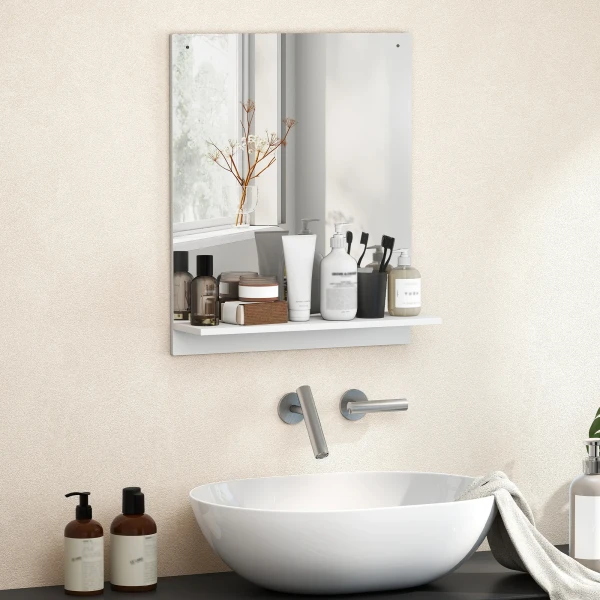 Badkamerspiegel 50 X 60 Cm Wandspiegel Met Plank, Badkamerspiegel Voor Entree, Gang, Wit