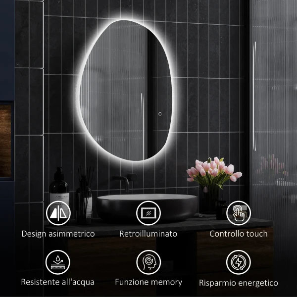 Badkamerspiegel Met LED verlichting En Instelbare Kleur En Temperatuur, Gemaakt Van Gehard Glas, 80x5x60 Cm, Zilver