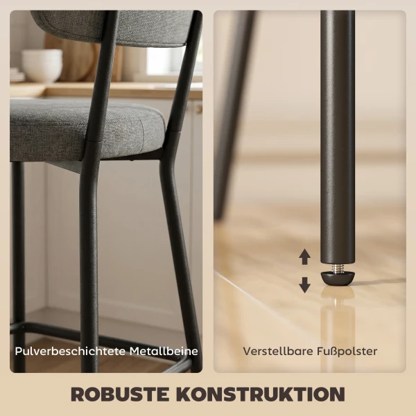 Barkrukken In Set Van 2, Gestoffeerde Barkrukken Met Gebogen Rugleuning, Voor Keukeneiland, Ontbijtruimte, Grijs