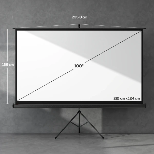 Beamer Scherm Met Statief 221 X 124 Cm 100 Inch 16:9 HD 4K Rollo Scherm