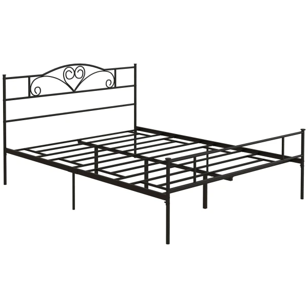 Bed 165 X 207 Cm Bedframe Met Lattenbodem Van Staal, Onderbedopslag, Tweepersoonsbed, Zwart