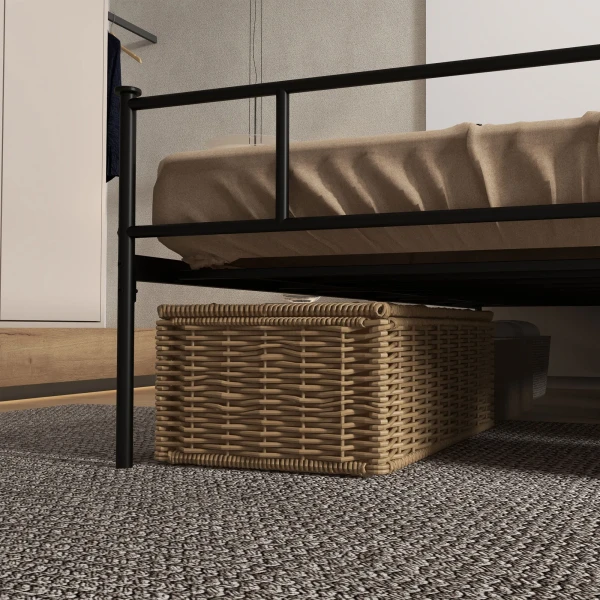 Bed 165 X 207 Cm Bedframe Met Lattenbodem Van Staal, Onderbedopslag, Tweepersoonsbed, Zwart