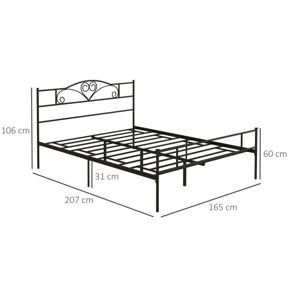 Bed 165 X 207 Cm Bedframe Met Lattenbodem Van Staal, Onderbedopslag, Tweepersoonsbed, Zwart
