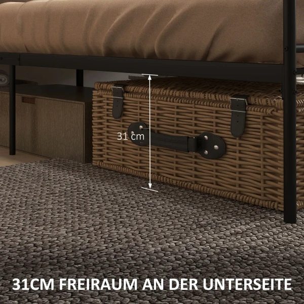 Bed 165 X 207 Cm Bedframe Met Lattenbodem Van Staal, Onderbedopslag, Tweepersoonsbed, Zwart