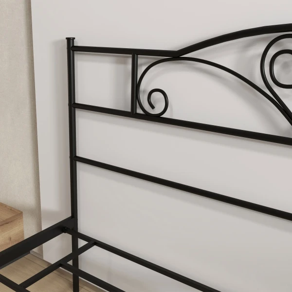 Bed 165 X 207 Cm Bedframe Met Lattenbodem Van Staal, Onderbedopslag, Tweepersoonsbed, Zwart