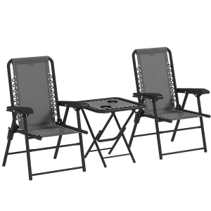 Bistro Set 3 delig Van Staal Weerbestendig Tuinmeubel Set Met Inklapbare Bistrotisch Bekerhouder Tuinstoelen Donkergrijs