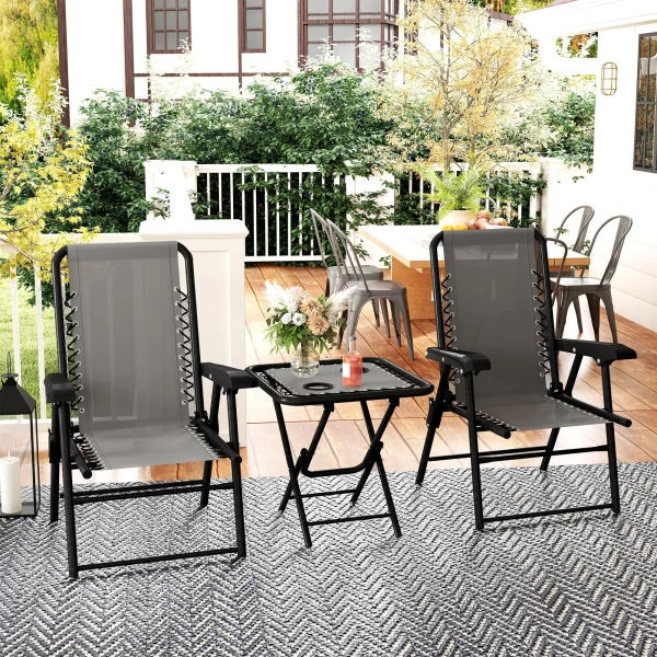 Bistro Set 3 delig Van Staal Weerbestendig Tuinmeubel Set Met Inklapbare Bistrotisch Bekerhouder Tuinstoelen Donkergrijs
