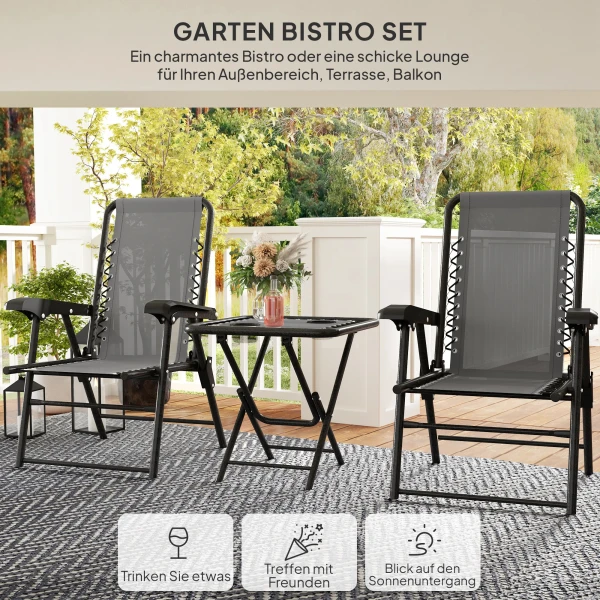 Bistro Set 3 delig Van Staal Weerbestendig Tuinmeubel Set Met Inklapbare Bistrotisch Bekerhouder Tuinstoelen Donkergrijs