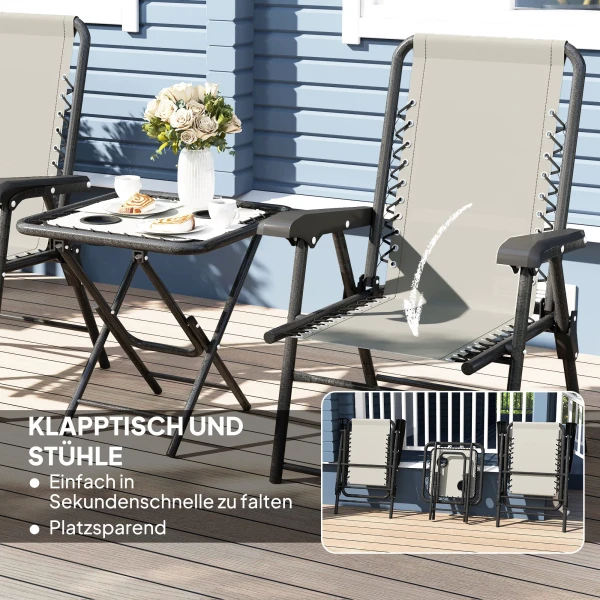 Bistro Set 3 delig Van Staal Weerbestendig Tuinmeubel Set Met Inklapbare Bistrotisch Bekerhouder Tuinstoelen Donkergrijs