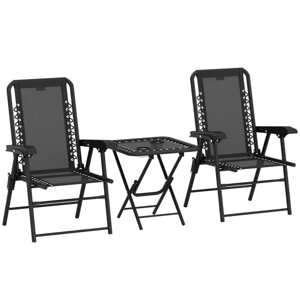 Bistro Set 3 delig Van Staal Weerbestendig Tuinmeubel Set Met Inklapbare Bistrotisch Bekerhouder Tuinstoelen Zwart