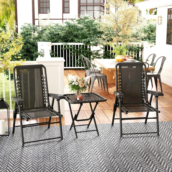 Bistro Set 3 delig Van Staal Weerbestendig Tuinmeubel Set Met Inklapbare Bistrotisch Bekerhouder Tuinstoelen Zwart