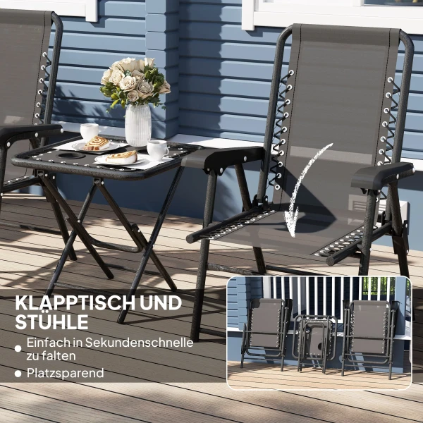 Bistro Set 3 delig Van Staal Weerbestendig Tuinmeubel Set Met Inklapbare Bistrotisch Bekerhouder Tuinstoelen Zwart
