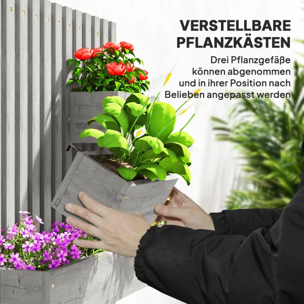Bloembakken Set, Wandmontage, Vrij Verplaatsbaar, Massief Hout, 60 X 16 X 80 Cm