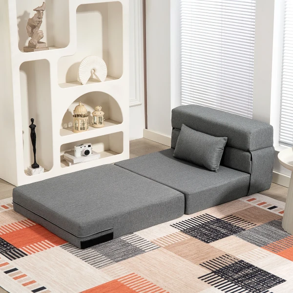 Bodemsofa, Gestoffeerde Bank, Om Te Zetten In Matras, Schuim, Kussen, Grijs