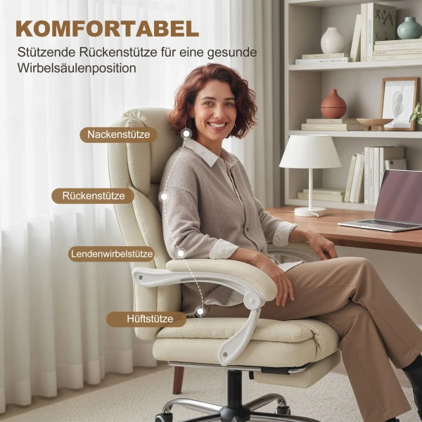 Bureaustoel Met Ligfunctie, Bureaustoel, In Hoogte Verstelbare Draaistoel Met Voetensteun, 64 X 73 X 120 Cm, Beige
