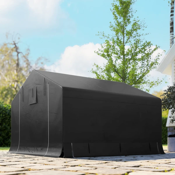 Draagbare Tuinschuur, Fietsentent, Roldeur Met Rits, Metalen Frame, Veelzijdige Opslag, Donkergrijs