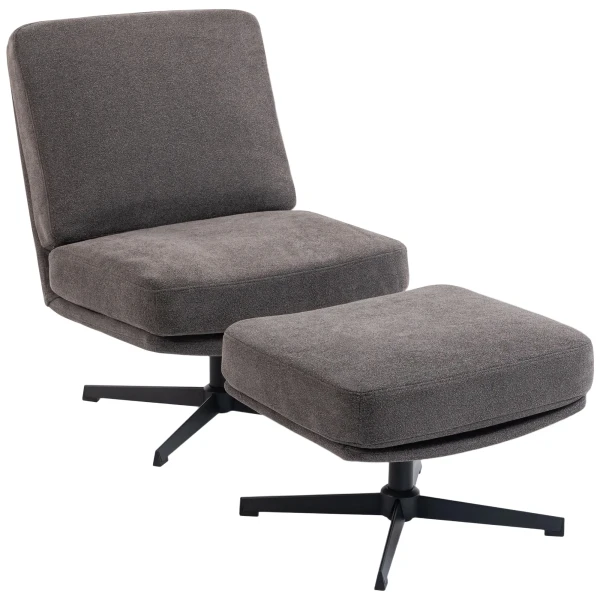 Draaibare Fauteuil Met Voetenbank Loungestoel Met Linnenlook Voor Woonkamer Donkergrijs