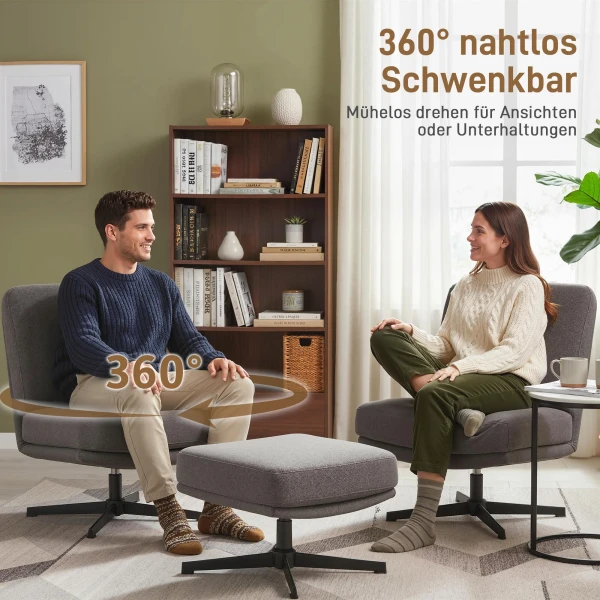 Draaibare Fauteuil Met Voetenbank Loungestoel Met Linnenlook Voor Woonkamer Donkergrijs