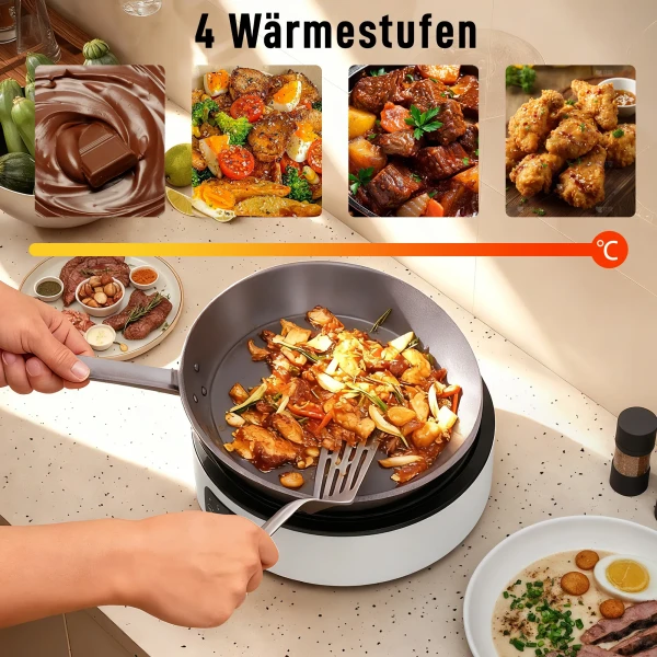 Dual Keramische Kookplaat, 2 in 1 Ontwerp, Voor Koken En Grillen, 2000W, 4 Warmteniveaus, LED display, Vetopvangbak, Wit