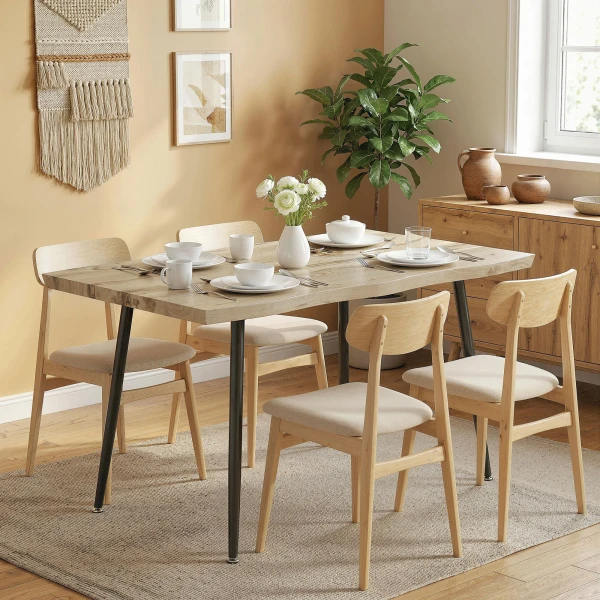 Eettafel Voor 4 Personen, 110 Cm Noordse Rechthoekige Keukentafel Met Stalen Poten Voor Woonkamer En Eetkamer, Eiken