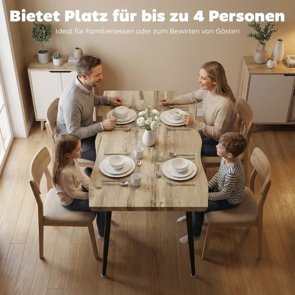Eettafel Voor 4 Personen, 110 Cm Noordse Rechthoekige Keukentafel Met Stalen Poten Voor Woonkamer En Eetkamer, Eiken