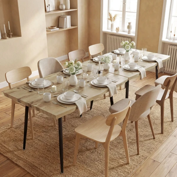 Eettafel Voor 4 Personen, 110 Cm Noordse Rechthoekige Keukentafel Met Stalen Poten Voor Woonkamer En Eetkamer, Eiken