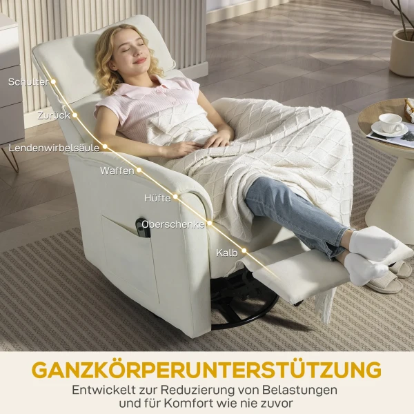 Elektrische Relaxstoel Met Ligfunctie, Verstelbare Rugleuning, Hoofdsteun Voor Woonkamer Crèmewit