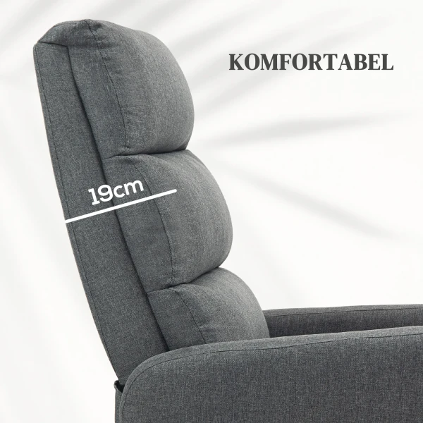 Elektrische Relaxstoel Met Opsta hulp, Afstandsbediening, Zacht Schuim, Zijtas, Linnen look Hoes, Grijs