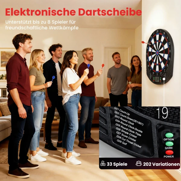 Elektronisch Dartbord Voor 1 8 Spelers, LCD Display, 6 Dartsets, Kleurrijk