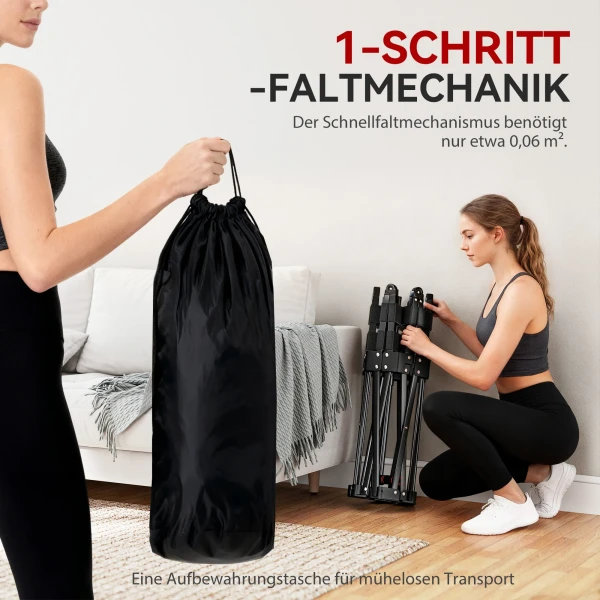 Fitness Trampoline Met Verstelbare T greep, Opvouwbaar, Draagtas, 120 Kg Draagvermogen, Staal, Kunststof, Zwart