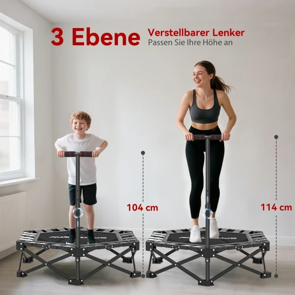 Fitness Trampoline Met Verstelbare T greep, Opvouwbaar, Draagtas, 120 Kg Draagvermogen, Staal, Kunststof, Zwart