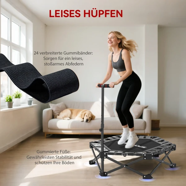 Fitness Trampoline Met Verstelbare T greep, Opvouwbaar, Draagtas, 120 Kg Draagvermogen, Staal, Kunststof, Zwart