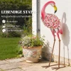 Flamingo Tuinbeelden Set Van 2, Florale Veer Metalen Vogels, Staande Sculpturen Met Grondankers, Rood