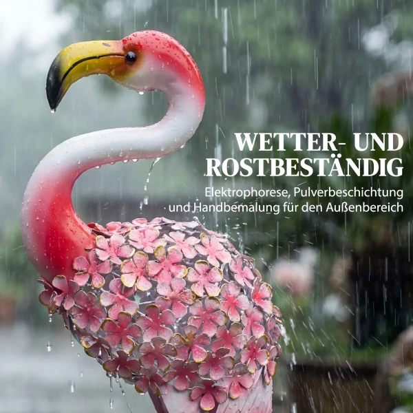 Flamingo Tuinbeelden Set Van 2, Florale Veer Metalen Vogels, Staande Sculpturen Met Grondankers, Rood