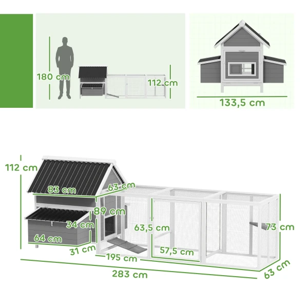Grote Kippenhok Voor 7 10 Kippen, Zitstokken, Schommel, Venster, Nestkasten, Gaas, Grijs