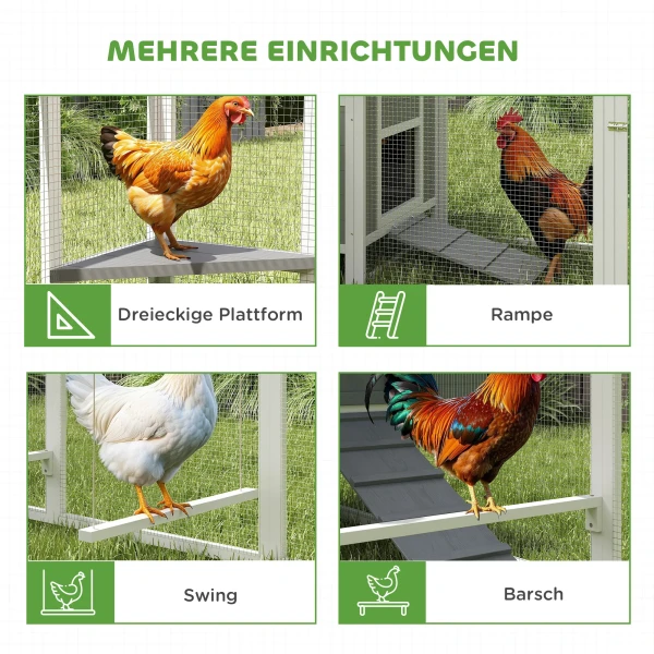 Grote Kippenhok Voor 7 10 Kippen, Zitstokken, Schommel, Venster, Nestkasten, Gaas, Grijs