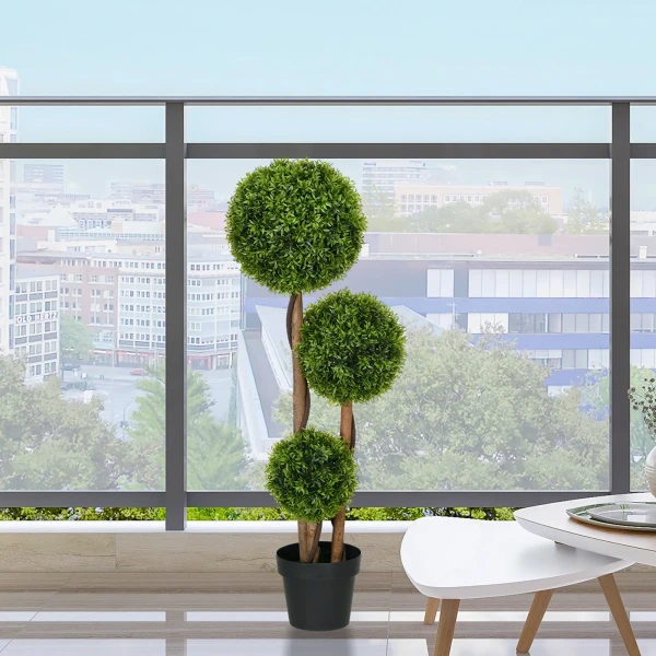 Grote Kunstmatige Buxusboom 110cm, UV bestendige Kunstplant Met 3 Ballen Voor Woonkamer Slaapkamer Kantoor Tuin