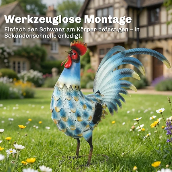 Hahn Tuinstandbeeld, Metalen Tuinfiguur, 41 Cm Staande Hahn Sculptuur Met Grondankers, Meerkleurig