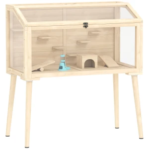 Hamsterkooi, Dwerghamsterverblijf, Klein Dierenhok Met Accessoires, Waterfles, 110 X 52 X 101 Cm, Hout, Kunststof