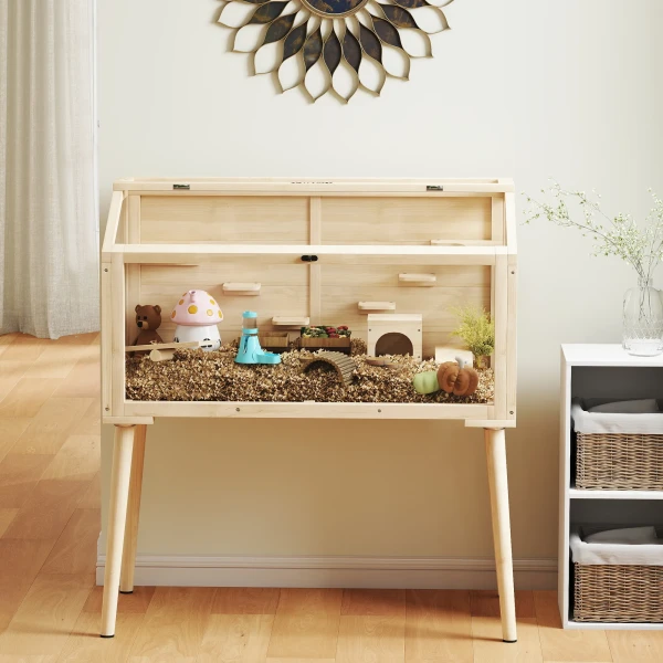 Hamsterkooi, Dwerghamsterverblijf, Klein Dierenhok Met Accessoires, Waterfles, 110 X 52 X 101 Cm, Hout, Kunststof