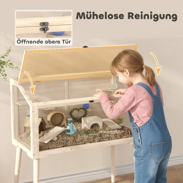 Hamsterkooi, Dwerghamsterverblijf, Klein Dierenhok Met Accessoires, Waterfles, 110 X 52 X 101 Cm, Hout, Kunststof