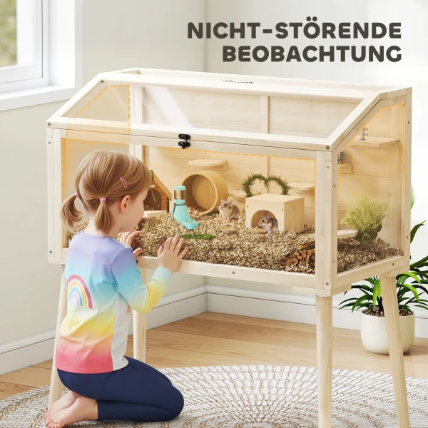 Hamsterkooi, Dwerghamsterverblijf, Klein Dierenhok Met Accessoires, Waterfles, 110 X 52 X 101 Cm, Hout, Kunststof