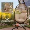 Hangende Outdoor Schommelstoel Met Opvouwbare Mandzitting En Dikke Kussens, Standaard, Hoofdsteun, Bekerhouder, Khaki