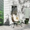 Hangende Outdoor Schommelstoel Met Opvouwbare Mandzitting En Dikke Kussens, Standaard, Hoofdsteun, Bekerhouder, Khaki
