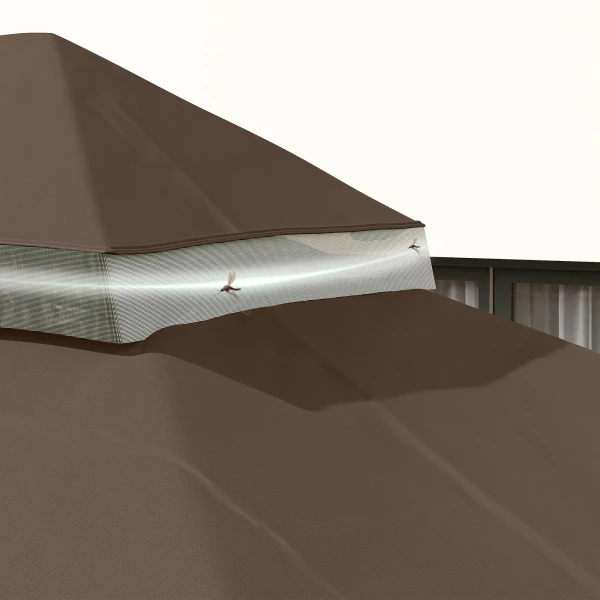 Hoes Voor Tuinpaviljoen 3x4 M, 2 laags, Gemaakt Van Oxford stof 600D Met Afvoeropeningen, Koffie