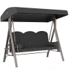 Hollywoodschommel 3 zits Tuinschommel Met Zonnedak, Dienblad, Zitkussen Tot 360kg Donkergrijs