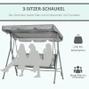 Hollywoodschommel Met Verstelbaar Zonnedak, 3 zits Tuinschommel Met Anti slip Voeten, Schommelbank Belastbaar Tot 240 Kg, Tuinligstoel Voor Tuin, Terras, 171x108x154cm, Grijs