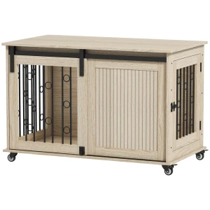 Hondenbox Op Wielen, Schuifdeur, 100 X 56 X 65 Cm, Hout, Staal