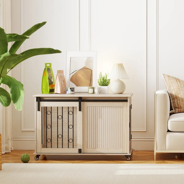 Hondenbox Op Wielen, Schuifdeur, 100 X 56 X 65 Cm, Hout, Staal