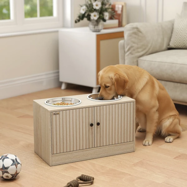 Hondenvoerstation Met 2 Roestvrijstalen Kommen, Kast Voor Keukengerei, Voor Grote Honden, Accessoires, Hout